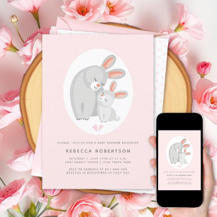 Torktumling av kutkanin mor och rosa flicka inbjudningar