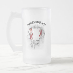Torn Baseball Frosted Glass Beer Mugg