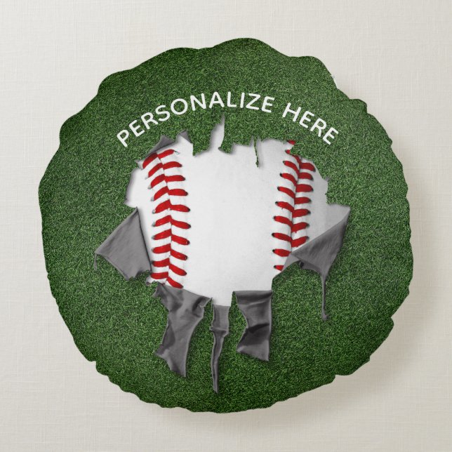 Torn Baseball Round Pillow Rund Kudde (Baksidan)