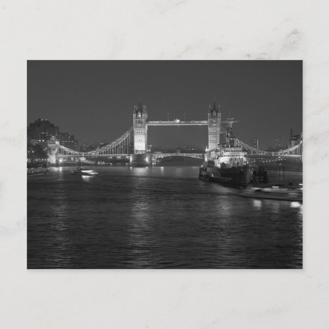 Torn Bridge London, Black and White Vykort (Framsida)