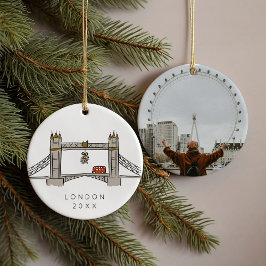 Torn Bridge London Dubbla Decker jul Photo Julgransprydnad Keramik