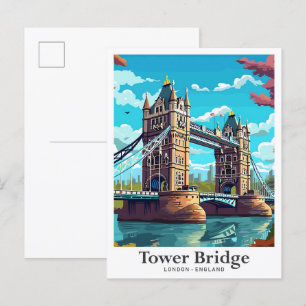 Torn Bridge London England Travel Illustration Vykort