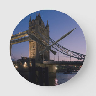 Torn Bridge London England Vatten Nattstaden Rund Klocka