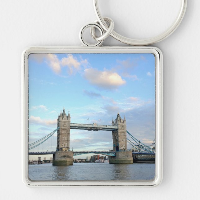 Torn Bridge-London Fyrkantig Silverfärgad Nyckelring (Framsidan)