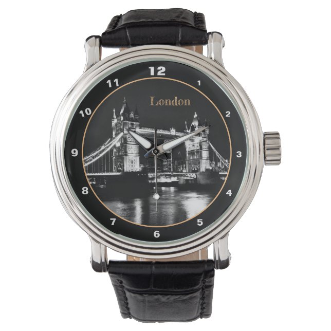 Torn Bridge & London i Night England/British BW Armbandsur (Framsida)