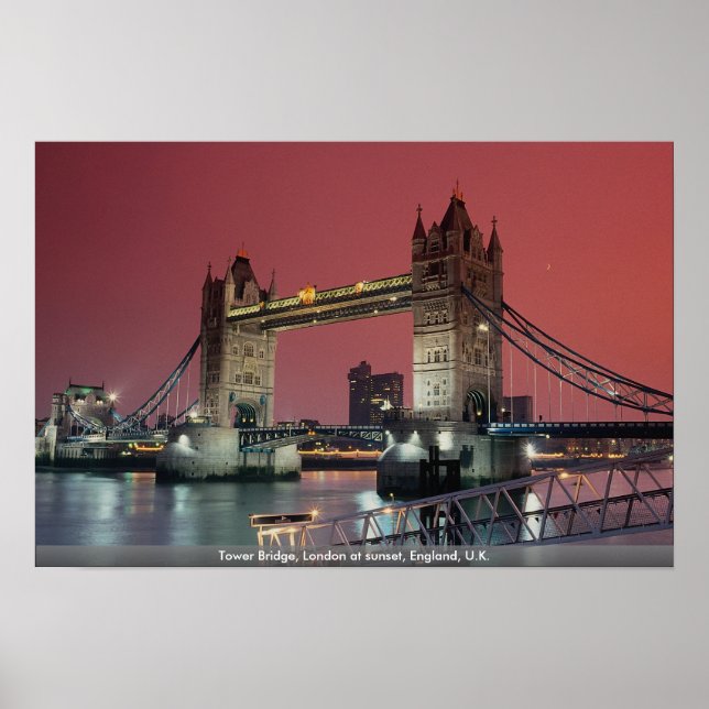 Torn Bridge, London vid sunset, England, Storbrita Poster (Framsidan)