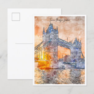 Torn Bridge London vintage resor Vykort
