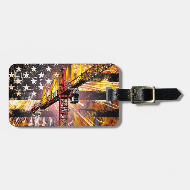 Torn Crane Operator Flagga Bagagebricka (Horisontell Framsida)