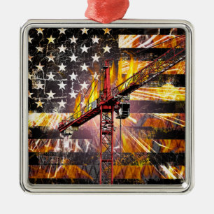 Torn Crane Operator Flagga Julgransprydnad Metall