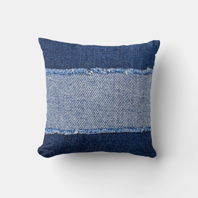 Torn denim: blå jeans-väv. kudde (Framsida)
