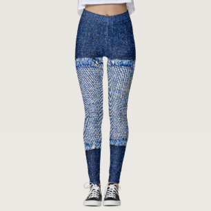 Torn denim: blå jeans-väv. leggings
