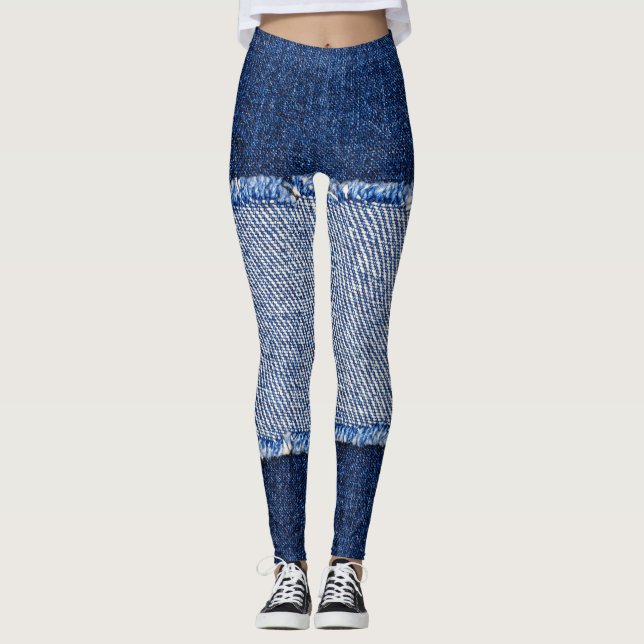 Torn denim: blå jeans-väv. leggings (Framsida)