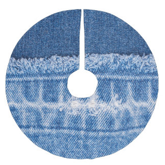 Torn Denim: Dubbla Blue Jeans Ram Julgransmatta Borstad Polyester