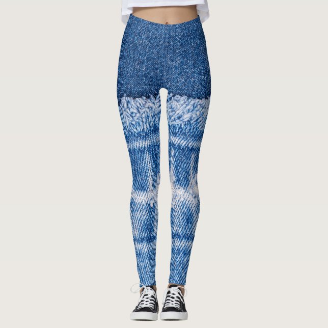 Torn Denim: Dubbla Blue Jeans Ram Leggings (Framsida)
