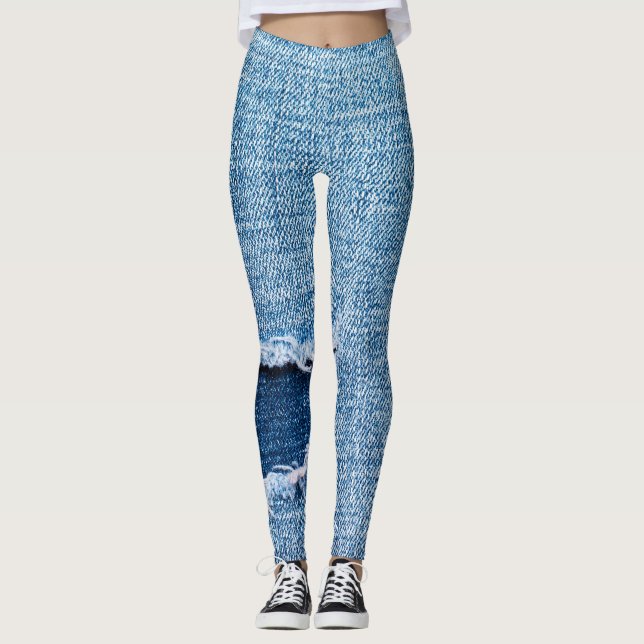 Torn denim-väv struktur, blå nyanser. leggings (Framsida)