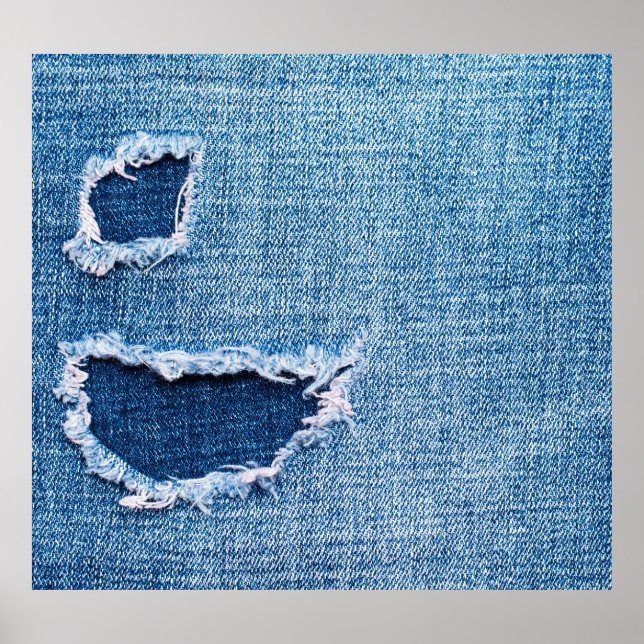 Torn denim-väv struktur, blå nyanser. poster (Framsidan)