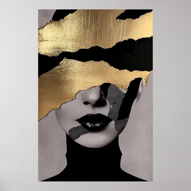 Torn Golden Face Abstract Art Elegant Texture Poster (Framsidan)