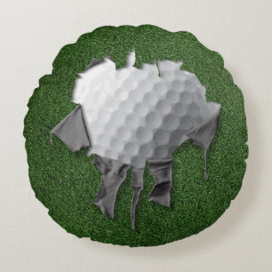Torn Golf Round Pillow Rund Kudde