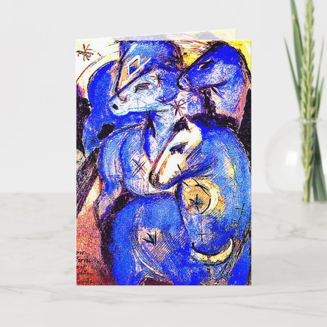 Torn i Blue Horses av Franz Marc Helgkort (Framsida)