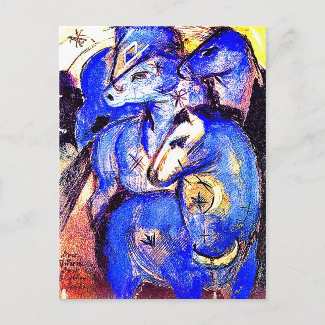 Torn i Blue Horses av Franz Marc Vykort (Framsida)