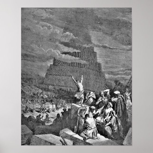 Torn i illustrationen Babel Bible Gustave Dore Poster (Framsidan)