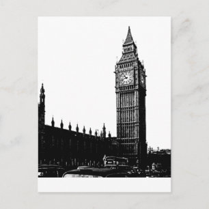 Torn i London Big Ben Black and White Photograph Vykort