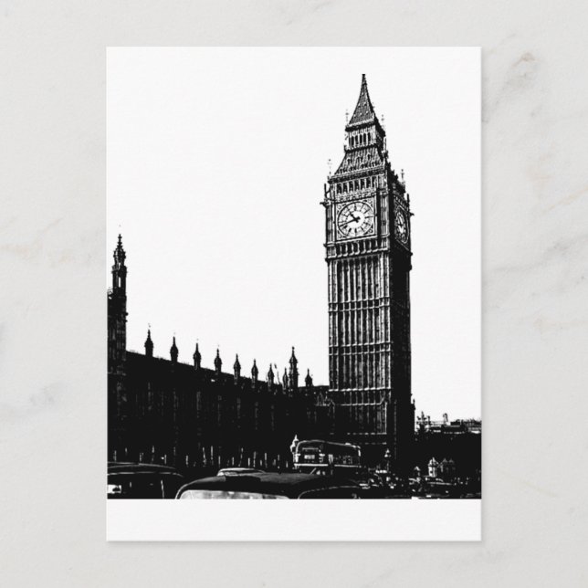 Torn i London Big Ben Black and White Photograph Vykort (Framsida)