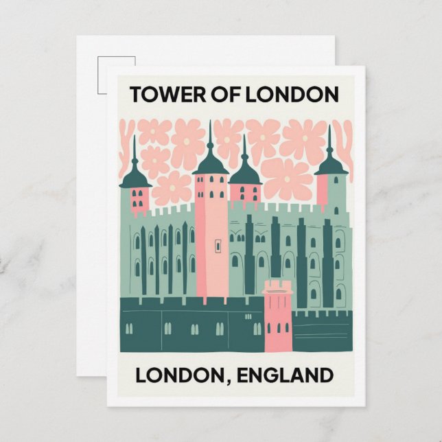 Torn i London England abstrakt tramset blommigt ar Vykort (Fram/baksida)