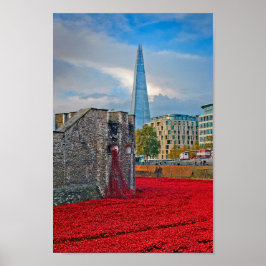 Torn i London Red Poppies England UK Poster