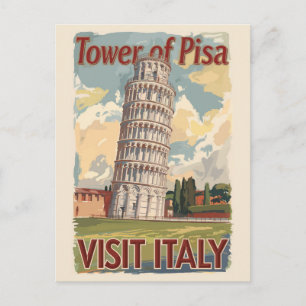 Torn i Pisa Italien Målerisk Reskonst Vintage Vykort