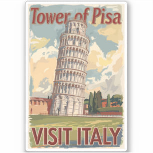 Torn i Pisa Italien Painterly Travel Art Vintage Klistermärken