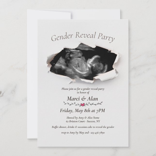 Torn Kant Photo Gender Reveal Party-inbjudan Inbjudningar (Framsida)