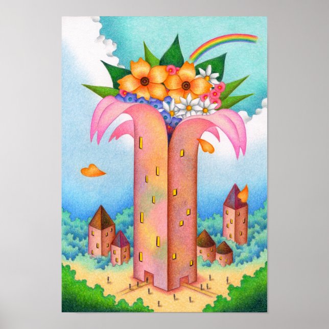 Torn med blommor blommar i himlen. poster (Framsidan)
