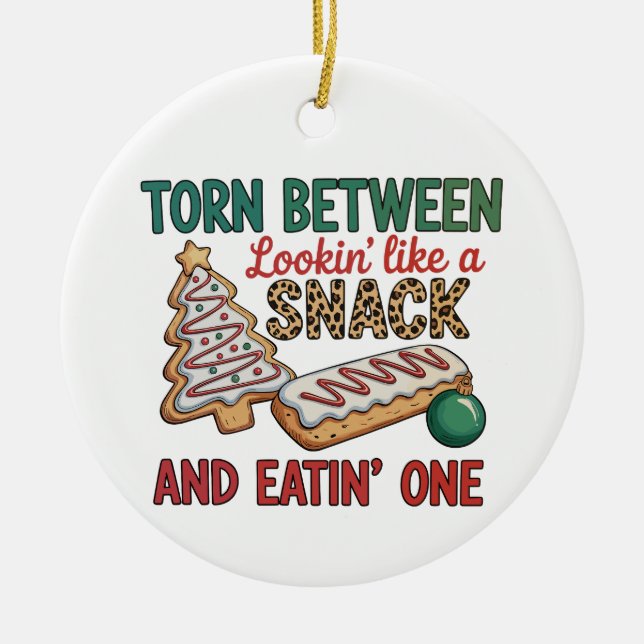Torn mellan att Tittar som en Snack och äta en Julgransprydnad Keramik (Framsidan)