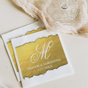 Torn Out look Faux Guld Monogram Bröllop Pappersservett