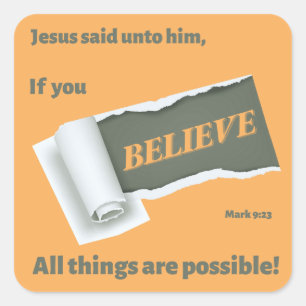 TORN PAPPER REVEALS ’BELIEVE’ SQUARE STICKER FYRKANTIGT KLISTERMÄRKE