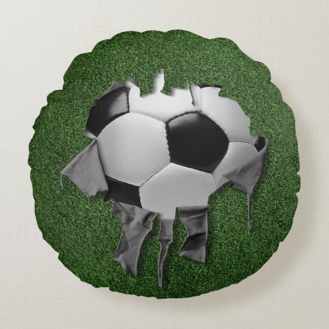 Torn Soccer Round White Pillow Rund Kudde (Framsidan)