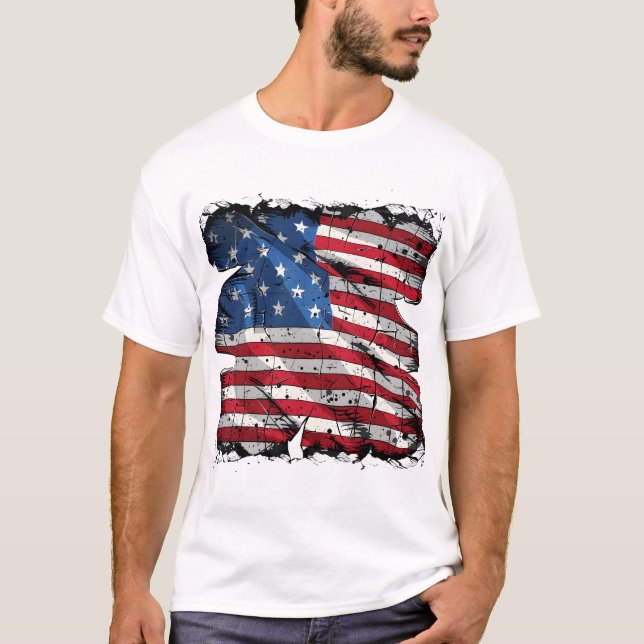 Torn taktisk amerikansk flagga T-Shirt (Framsida)