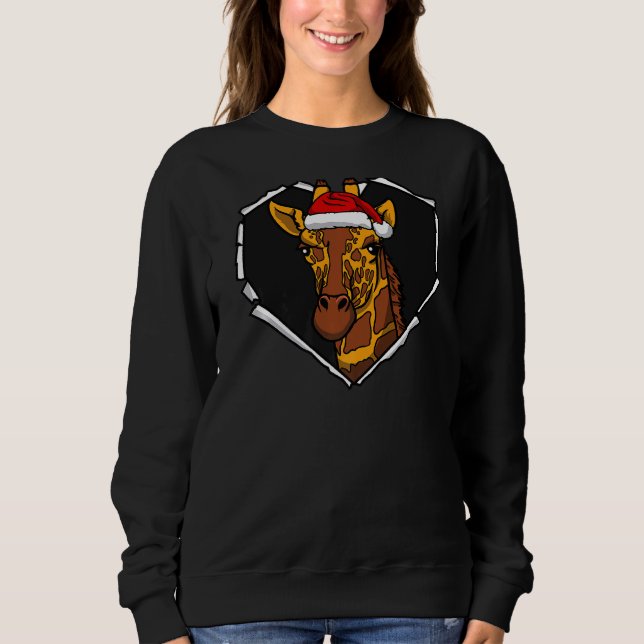 Torn Trasa Giraffe Ansikte med julhögen Hål T Shirt (Framsida)