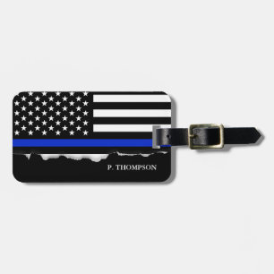 Torn ut Thin Blue Line American Flagga Bagagebricka