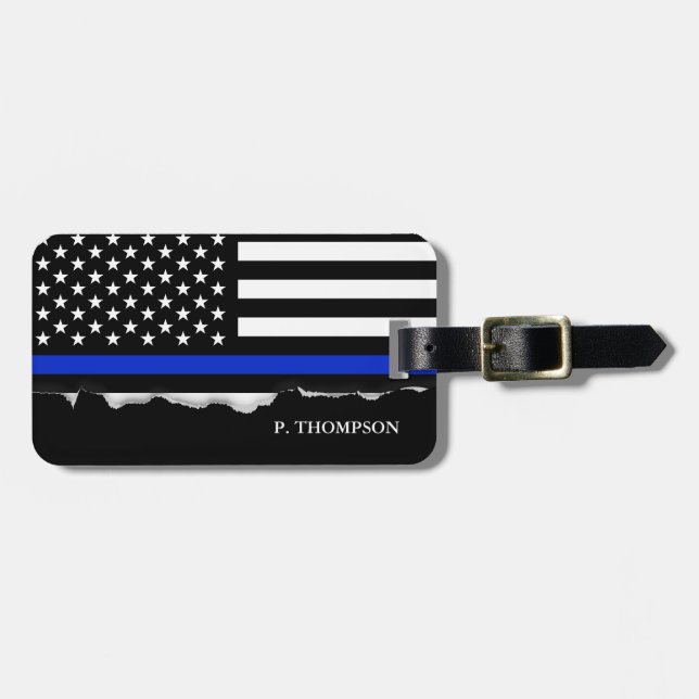Torn ut Thin Blue Line American Flagga Bagagebricka (Horisontell Framsida)