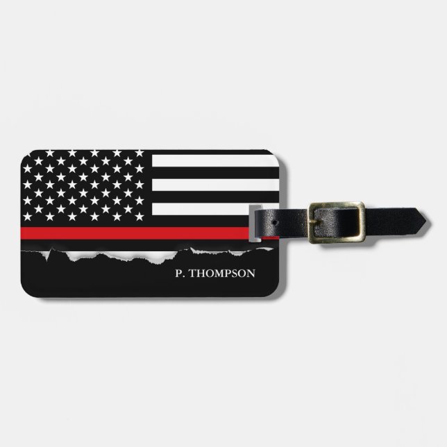 Torn ut Thin Red Line American Flagga Bagagebricka (Horisontell Framsida)