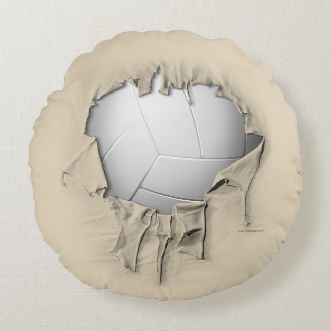 Torn Volleyball Round White Pillow Rund Kudde (Framsidan)