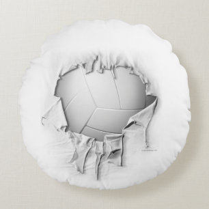 Torn Volleyball Round White Pillow Rund Kudde