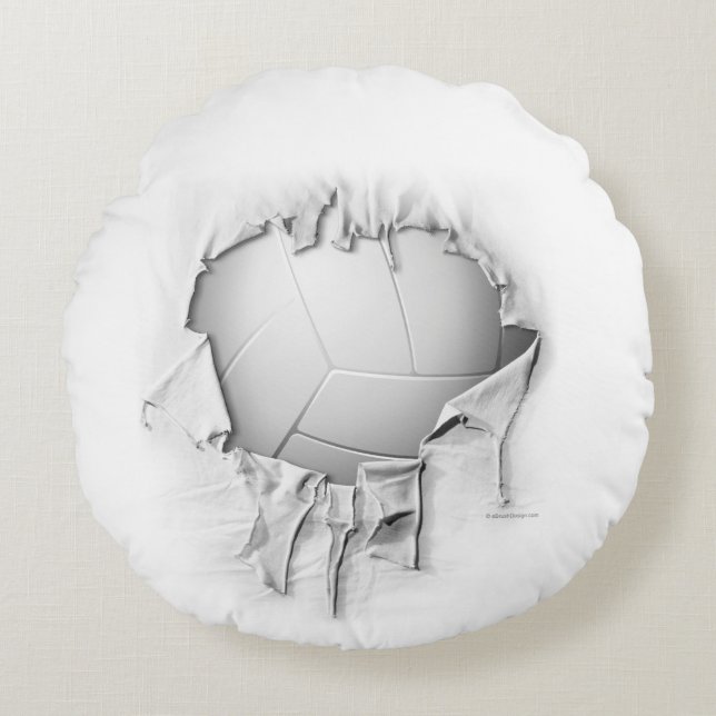 Torn Volleyball Round White Pillow Rund Kudde (Framsidan)