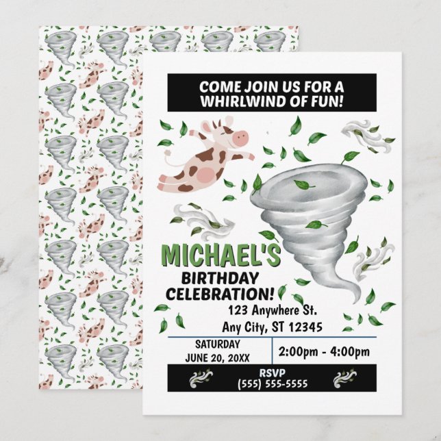 Tornado Birthday Party Invitation Inbjudningar (Fram/baksida)