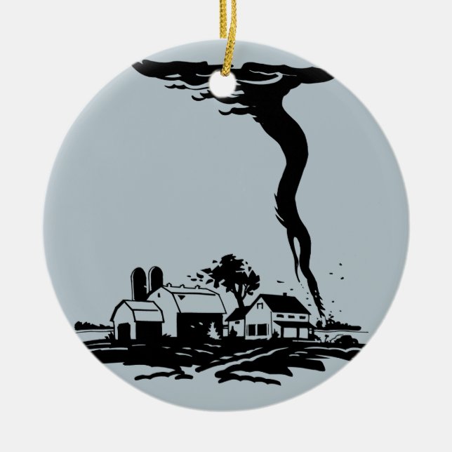Tornado Storm Chaser Farm House Julgransprydnad Keramik (Framsidan)