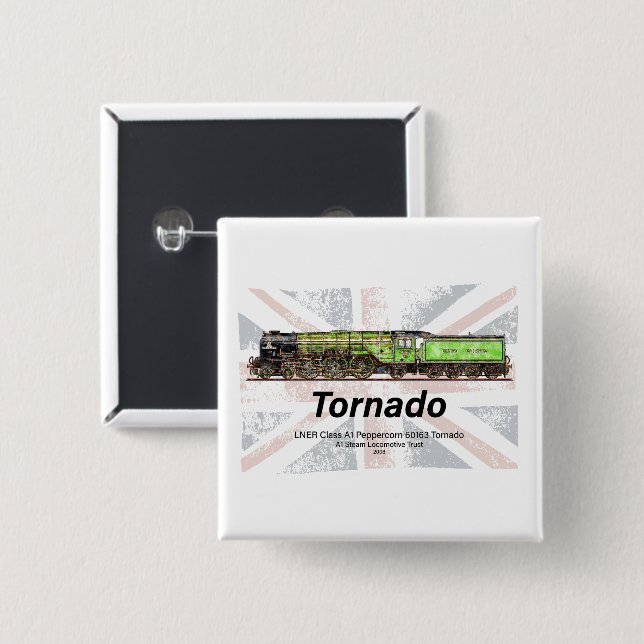 Tornado Vintage Steam Tåg Engelskt lokomotiv Knapp (Framsida & baksida)