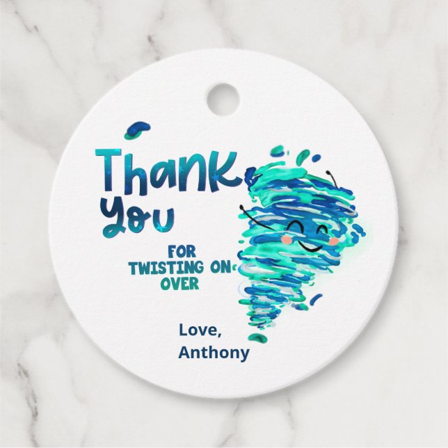 tornadots tack till märkrn gåvor etiketter (Framsida)