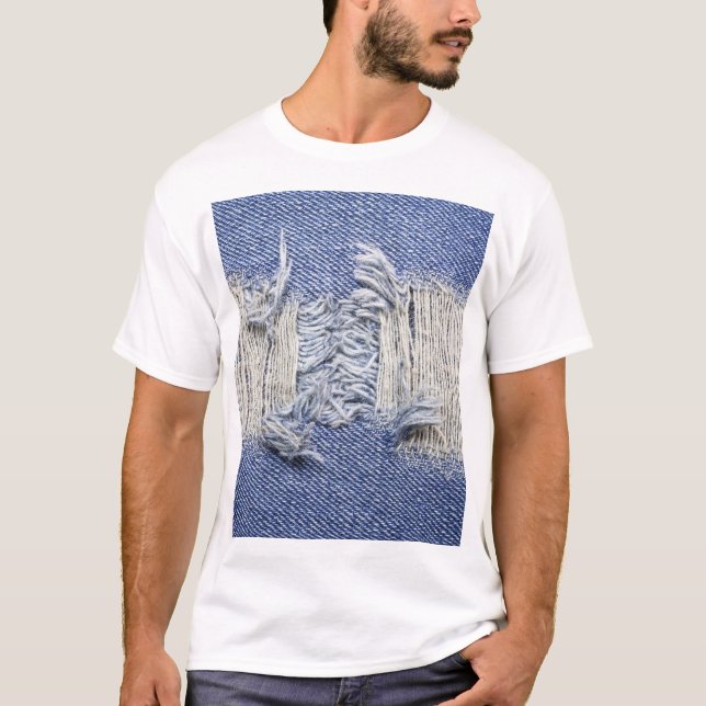 Tornblå denim: jeans struktur. t shirt (Framsida)
